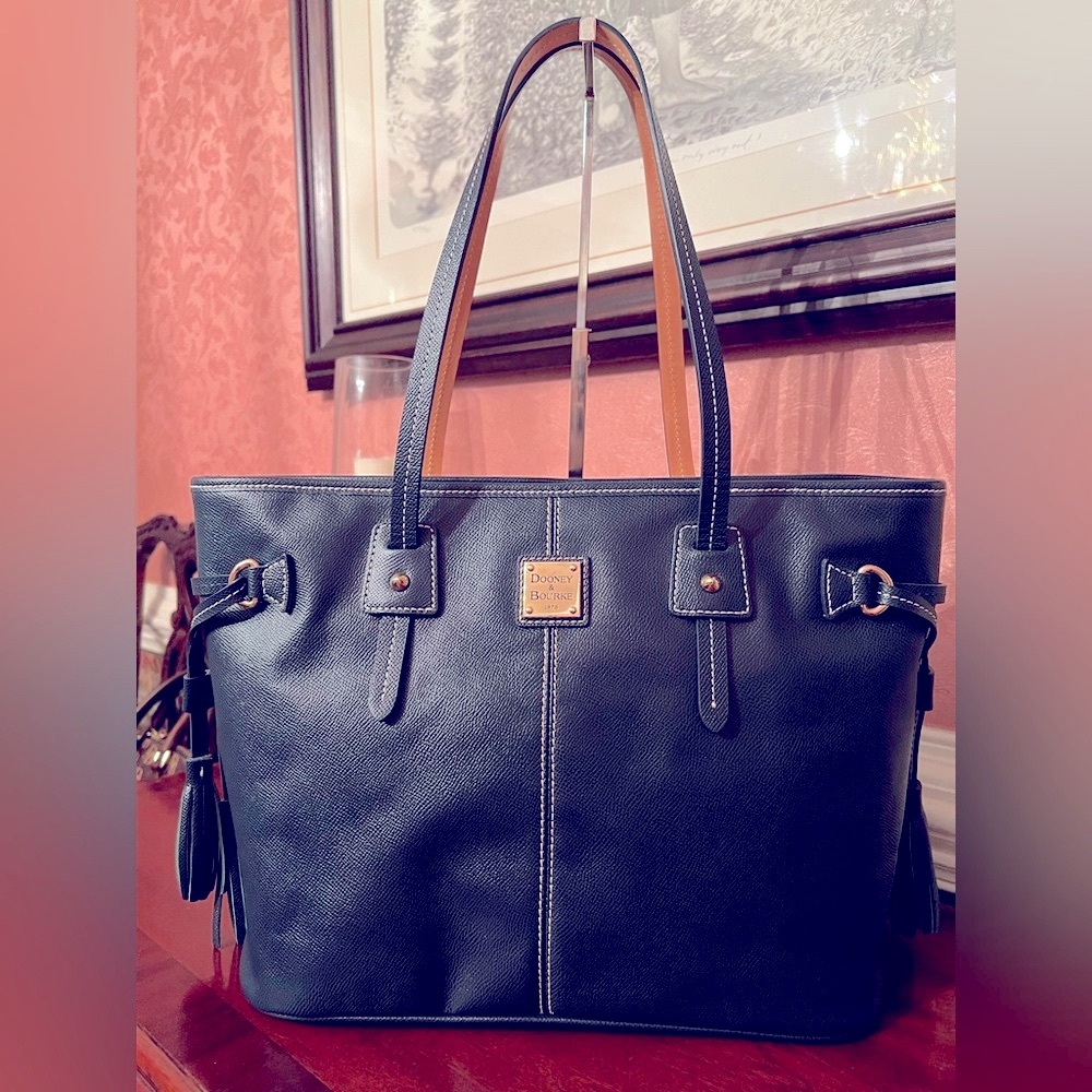 Dooney & Bourke Navy Blue Satchel/Tote with bonus Navy Floral Wristlet. (NWOT)